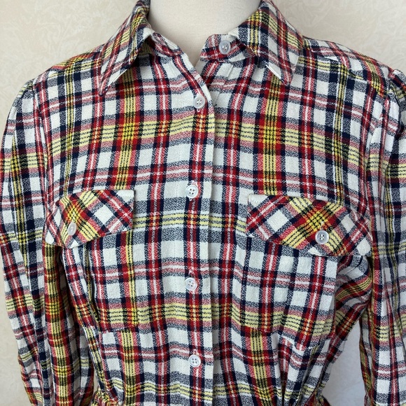 Veronica Beard Corinne Plaid Button-Up Shirt Dress Gray Yellow Red Size 4 - Picture 5 of 14